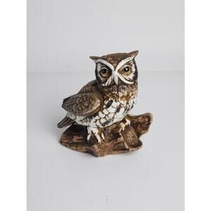 Vintage HOMCO #1114 Bisque Ceramic Porcelain Great Horned Owl Figurine